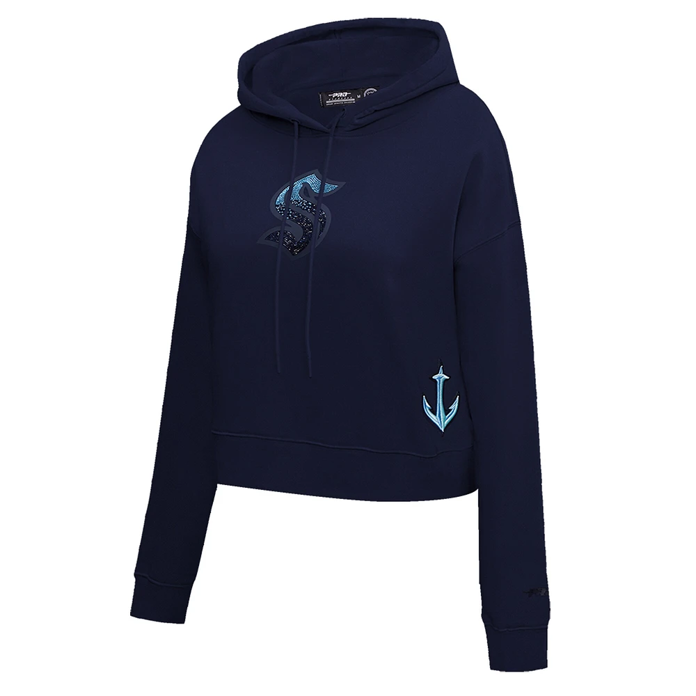 Women's Pro Standard  Deep Sea Blue Seattle Kraken Jewels Cropped Pullover Hoodie