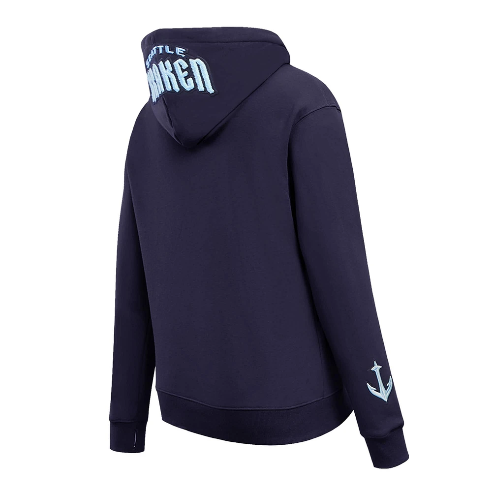 Women's Pro Standard Navy Seattle Kraken Classic Chenille Pullover Hoodie