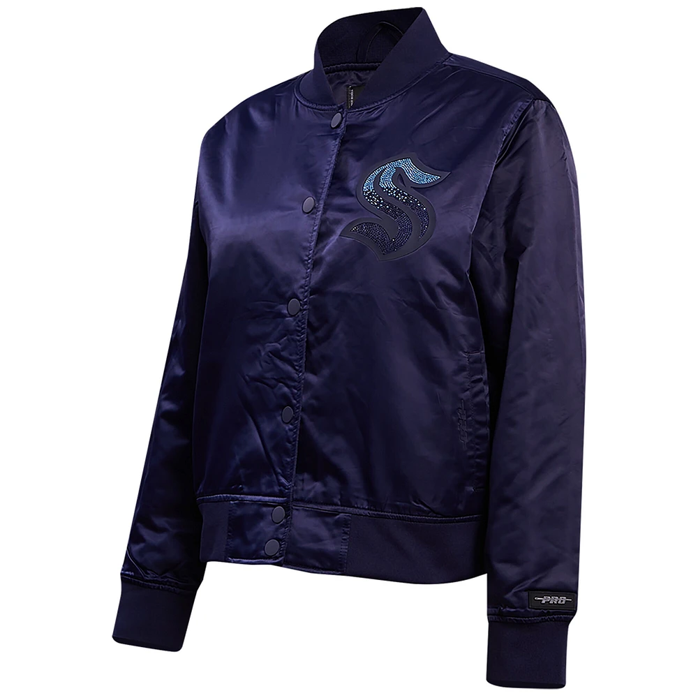 Women's Pro Standard  Navy Seattle Kraken Rhinestone Jewels Satin Full-Snap Jacket