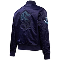 Women's Pro Standard  Navy Seattle Kraken Rhinestone Jewels Satin Full-Snap Jacket