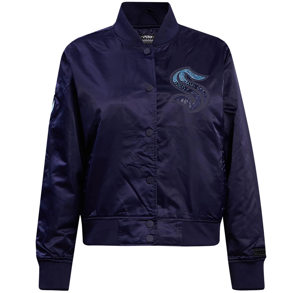 Women's Pro Standard  Navy Seattle Kraken Rhinestone Jewels Satin Full-Snap Jacket