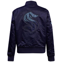 Women's Pro Standard  Navy Seattle Kraken Rhinestone Jewels Satin Full-Snap Jacket