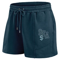 Women's WEAR by Erin Andrews Deep Sea Blue Seattle Kraken Washed Fleece Sweatshirt & Shorts Lounge Set