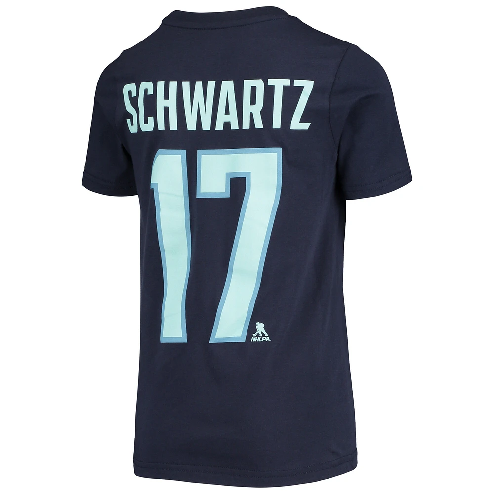 T-shirt avec nom et numéro de joueur Jaden Schwartz Navy Seattle Kraken pour jeunes
