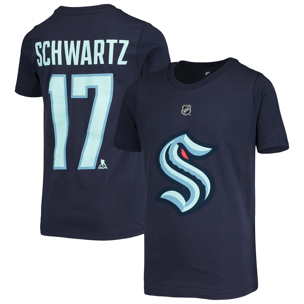T-shirt avec nom et numéro de joueur Jaden Schwartz Navy Seattle Kraken pour jeunes
