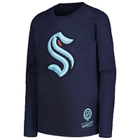 Youth Mitchell & Ness Navy Seattle Kraken Throwback Logo Long Sleeve T-Shirt