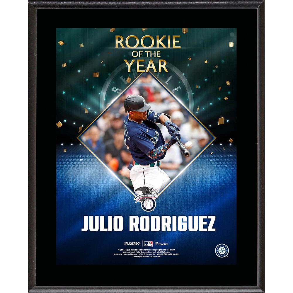 Plaque sublimée authentique de Julio Rodriguez des Mariners de Seattle 2022 de la Ligue américaine Rookie of the Year 10,5'' x 13''