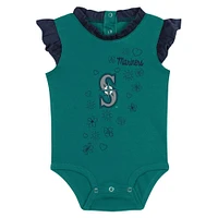 Ensemble body, bavoir et chaussons Happy Baseball Fanatics Aqua Seattle Mariners pour filles nouveau-nés nourrissons