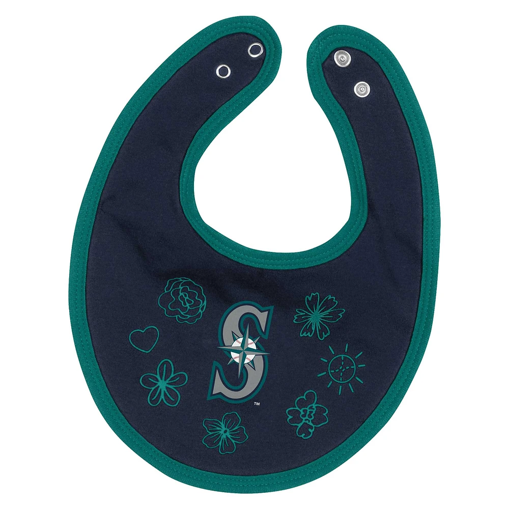 Ensemble body, bavoir et chaussons Happy Baseball Fanatics Aqua Seattle Mariners pour filles nouveau-nés nourrissons
