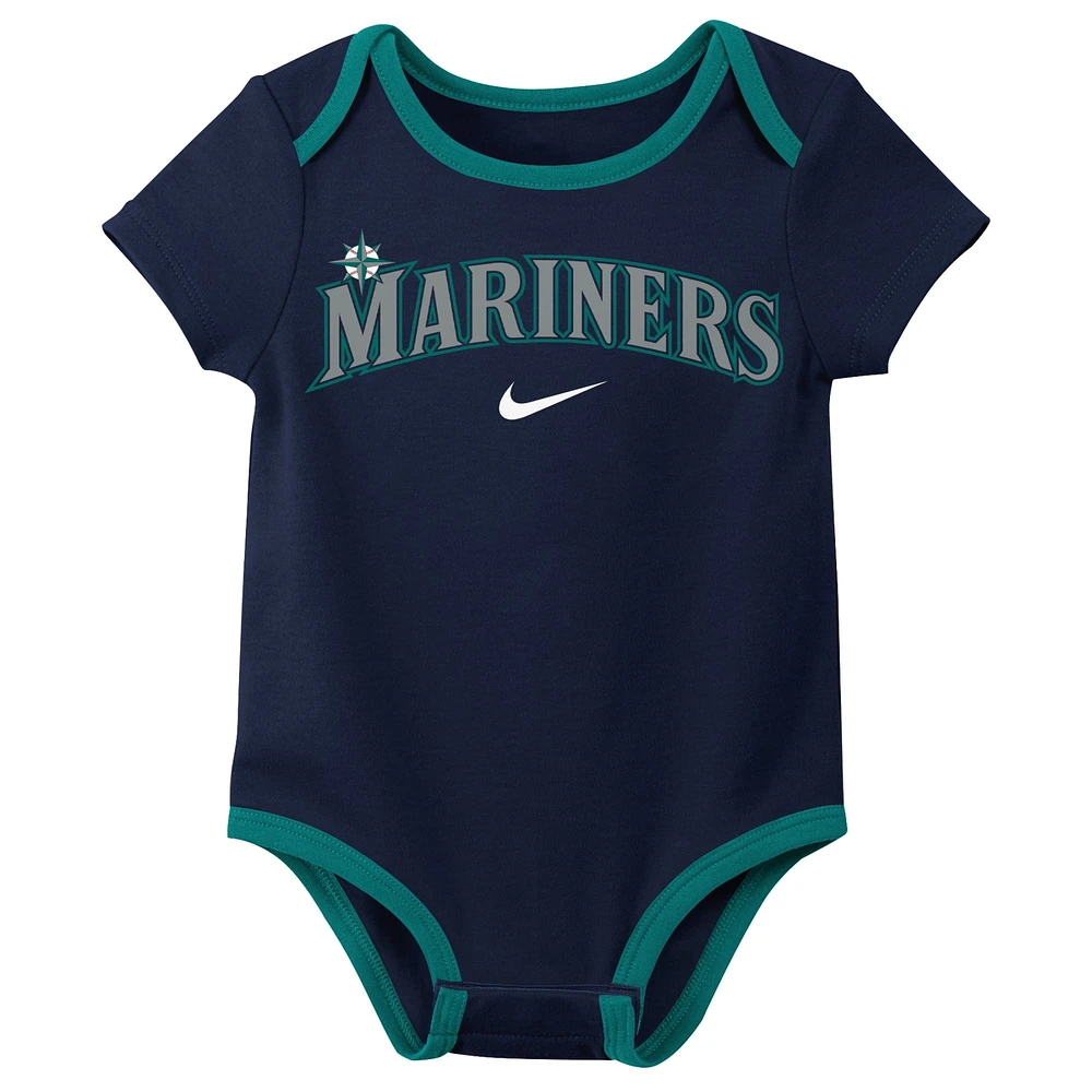 Infant Nike Seattle Mariners Authentic Collection Three-Pack Bodysuit Set