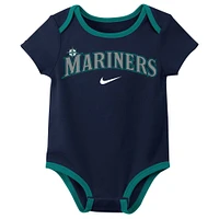 Infant Nike Seattle Mariners Authentic Collection Three-Pack Bodysuit Set