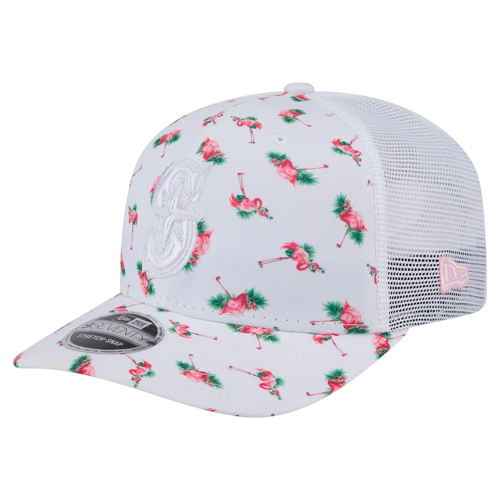 Men's New Era  White Seattle Mariners Flamingo Mesh Back 9SEVENTY Stretch-Snap Hat