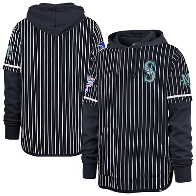 Men's '47  Navy Seattle Mariners Pinstripe Double Header Pullover Hoodie