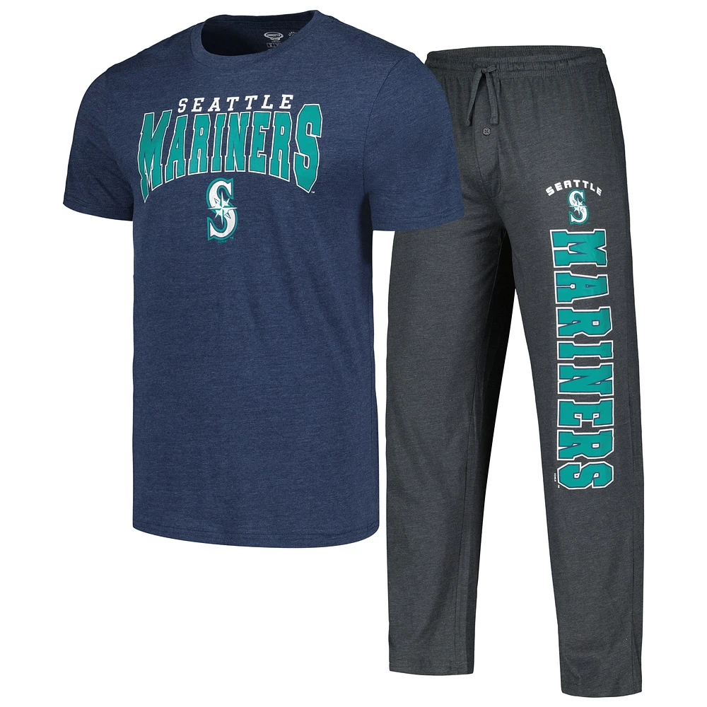 Men's Concepts Sport Charcoal/Navy Seattle Mariners Meter T-Shirt & Pants Sleep Set