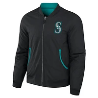 Men's Darius Rucker Collection by Fanatics Black/Aqua Seattle Mariners Reversible Full-Zip Bomber Jacket