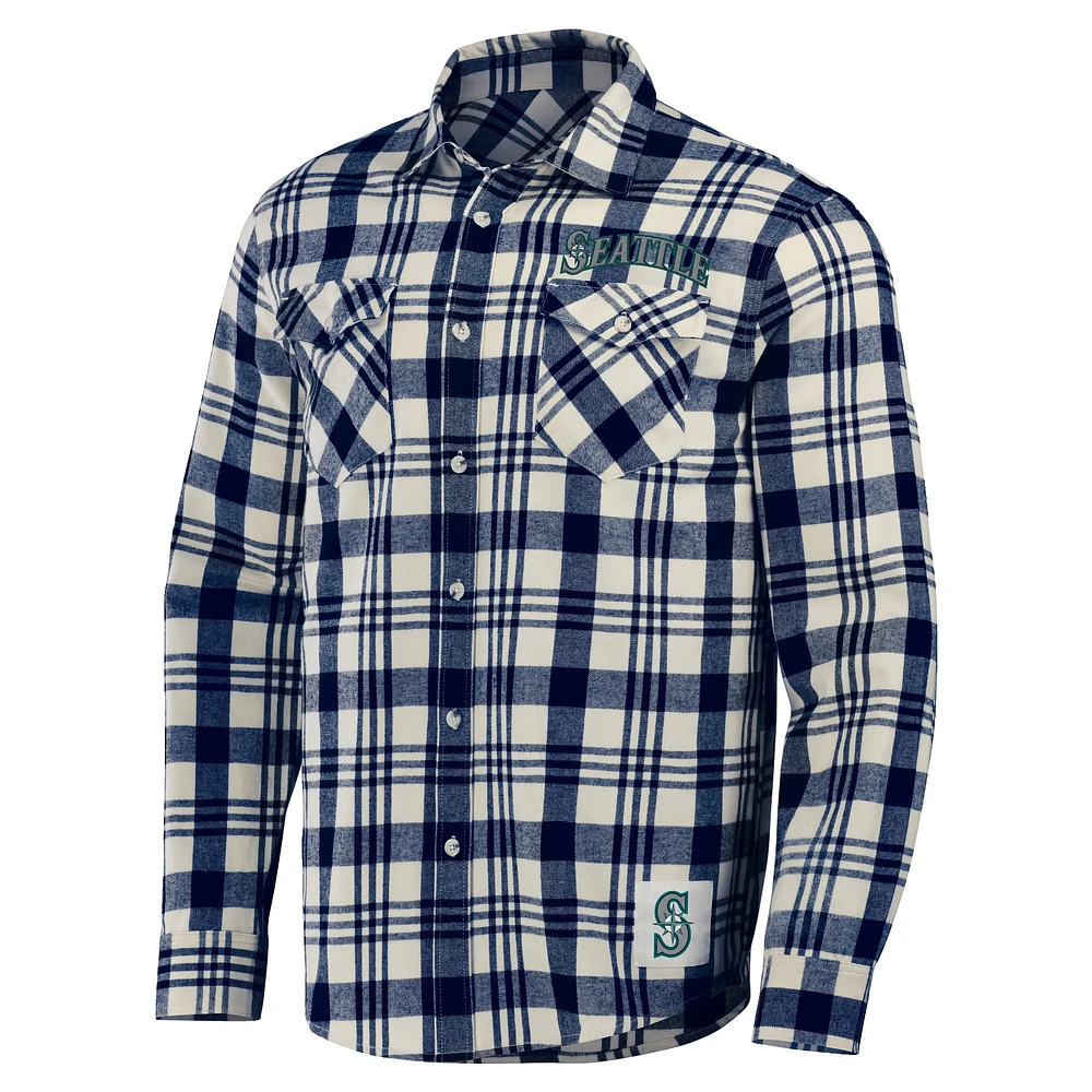 Men's Darius Rucker Collection by Fanatics Navy Seattle Mariners Plaid Flannel Button-Up Shirt