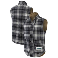 Men's Darius Rucker Collection by Fanatics Tan/Charcoal Seattle Mariners Reversible Canvas & Plaid Patch Full-Zip Vest
