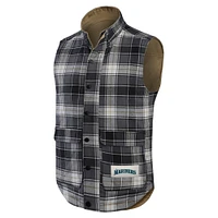 Men's Darius Rucker Collection by Fanatics Tan/Charcoal Seattle Mariners Reversible Canvas & Plaid Patch Full-Zip Vest