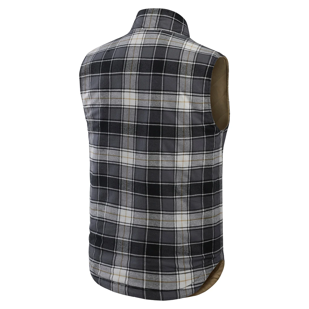 Men's Darius Rucker Collection by Fanatics Tan/Charcoal Seattle Mariners Reversible Canvas & Plaid Patch Full-Zip Vest