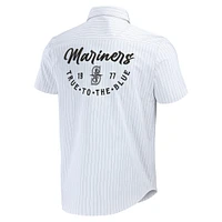 Men's Darius Rucker Collection by Fanatics White Seattle Mariners Pin Stripe Short Sleeve Button-Up Shirt