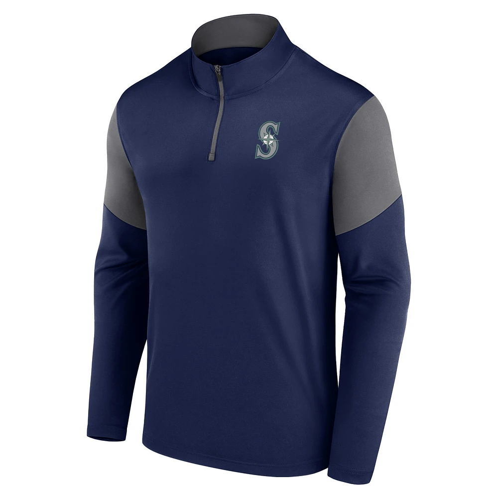 Men's Fanatics Navy Seattle Mariners Logo Quarter-Zip Top