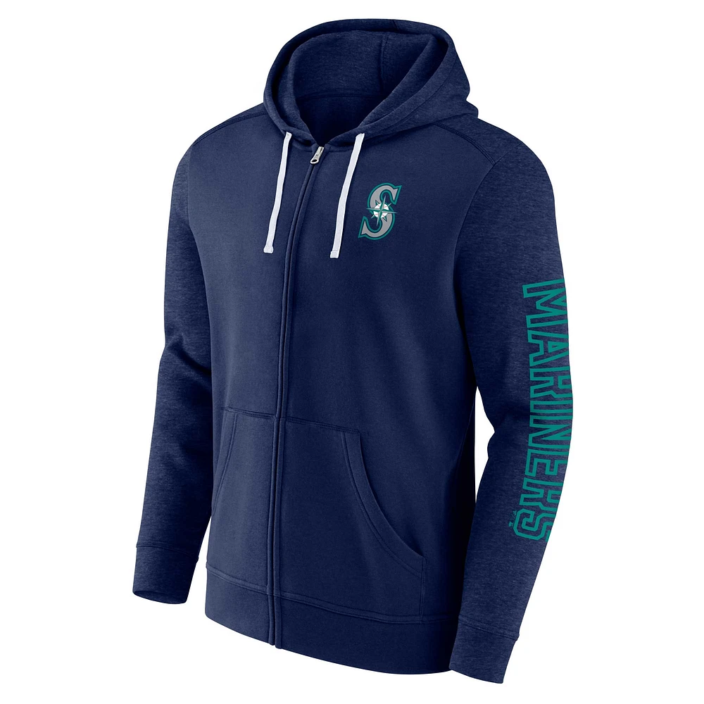 Men's Fanatics Navy Seattle Mariners Offensive Line Up Lightweight Full-Zip Hoodie