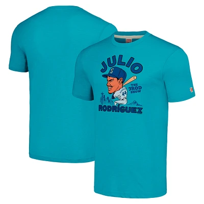 Men's Homage Julio Rodriguez Aqua Seattle Mariners Caricature Tri-Blend T-Shirt