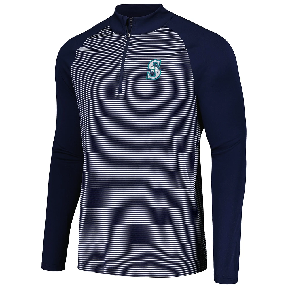 Men's Levelwear Navy Seattle Mariners Charter Striped Raglan Quarter-Zip Top