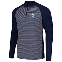 Men's Levelwear Navy Seattle Mariners Charter Striped Raglan Quarter-Zip Top