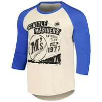 Men's Majestic Threads Cream/Royal Seattle Mariners Raglan 3/4-Sleeve T-Shirt
