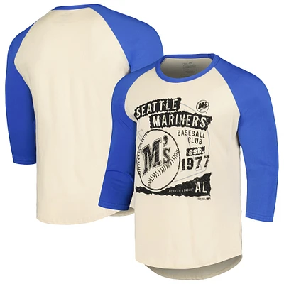 Men's Majestic Threads Cream/Royal Seattle Mariners Raglan 3/4-Sleeve T-Shirt