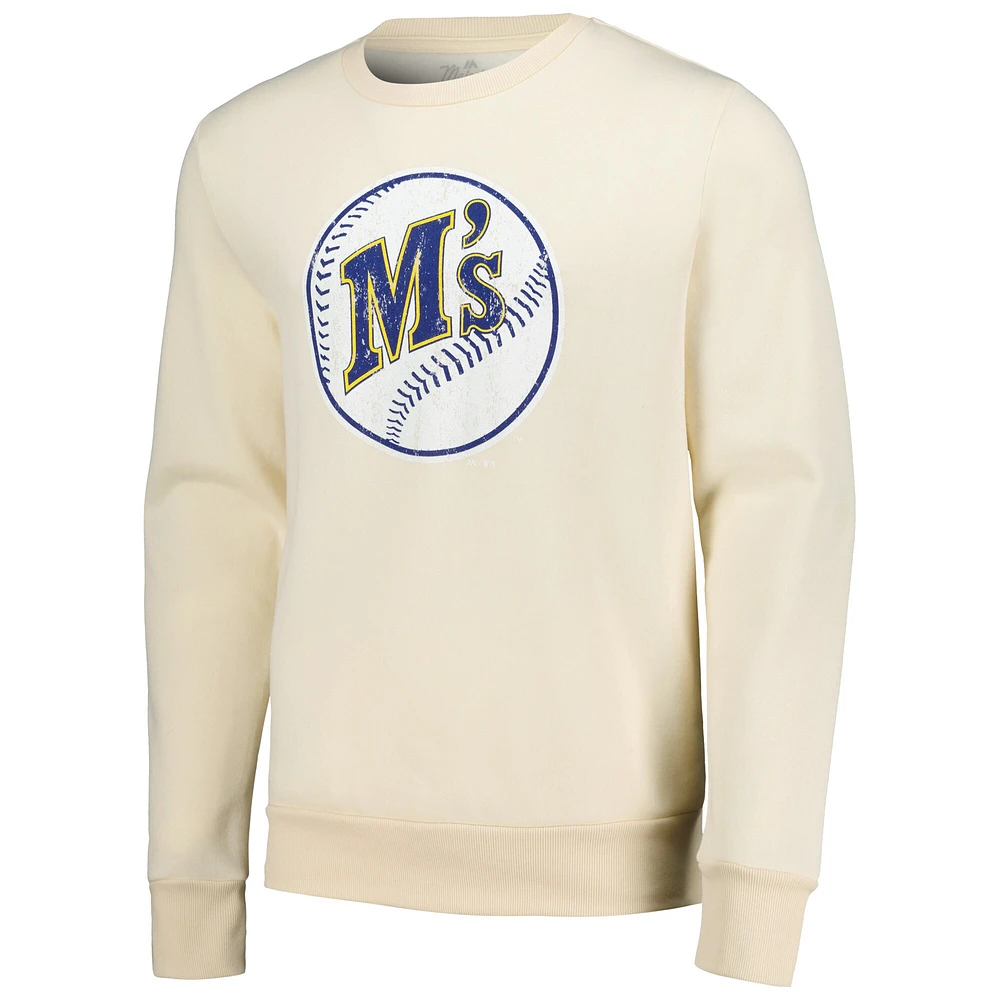 Men's Majestic Threads Oatmeal Seattle Mariners Fleece Pullover Sweatshirt
