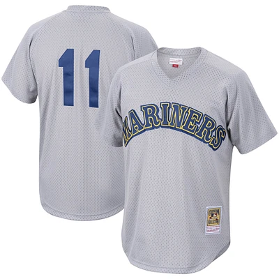 Maillot d'entraînement au bâton en maille Mitchell & Ness Edgar Martinez anthracite pour hommes, collection Cooperstown des Mariners de Seattle