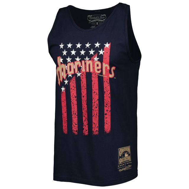 Débardeur Mitchell & Ness pour homme bleu marine Seattle Mariners Cooperstown Collection Stars and Stripes