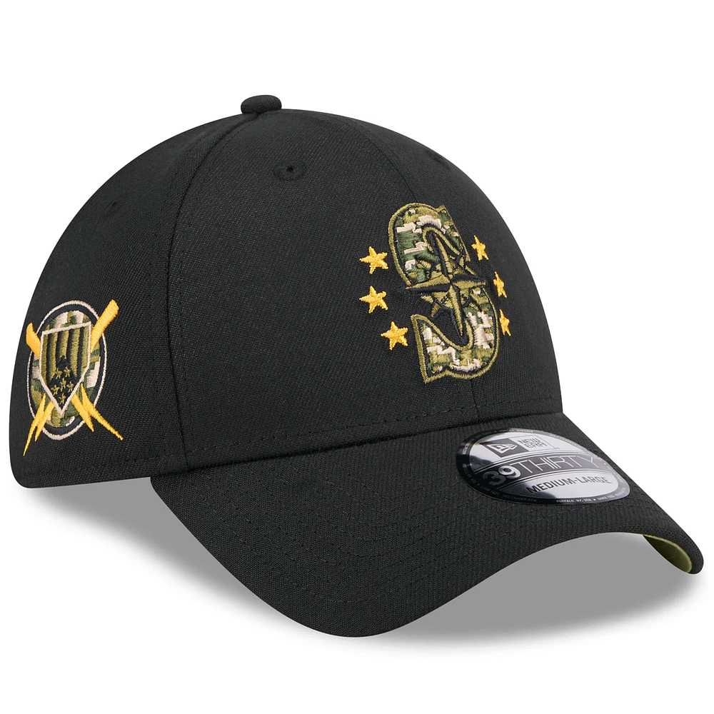 Men's New Era  Black Seattle Mariners 2024 Armed Forces Day 39THIRTY Flex Hat