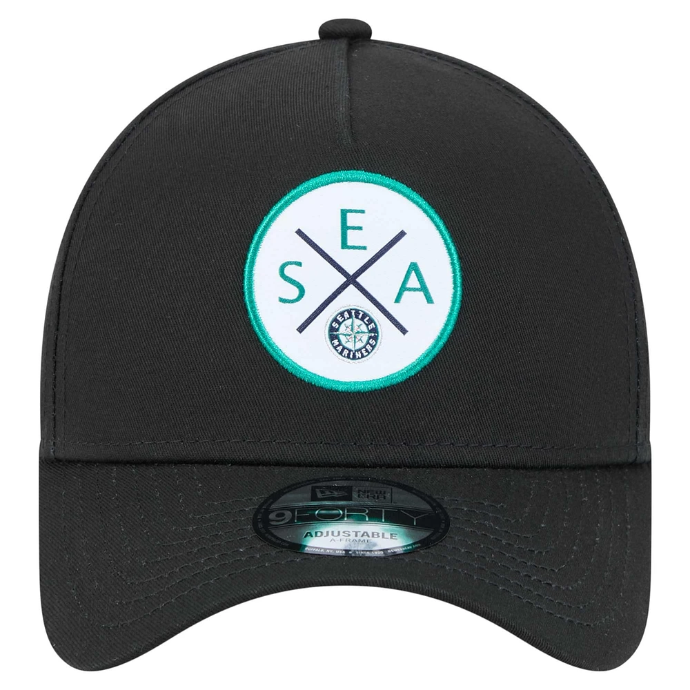 Men's New Era Black Seattle Mariners 9FORTY A-Frame Adjustable Hat