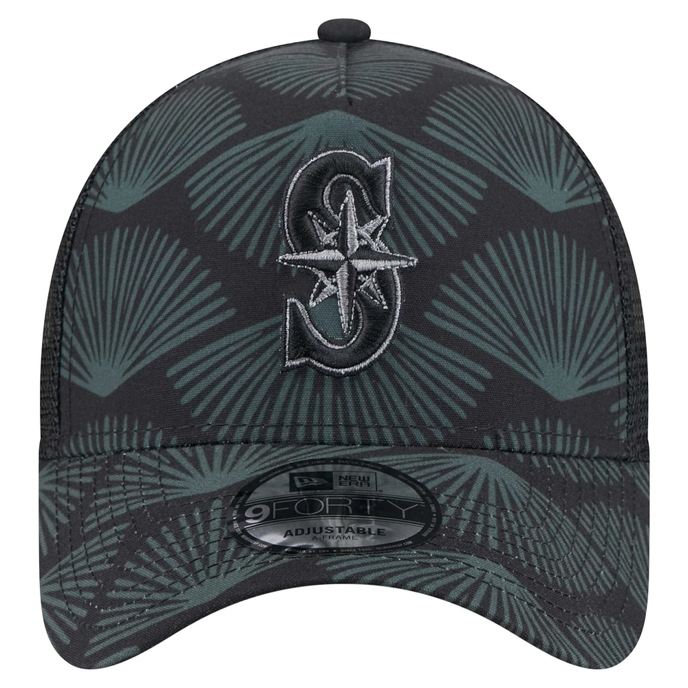 Men's New Era  Black Seattle Mariners 9FORTY A-Frame Trucker Adjustable Hat