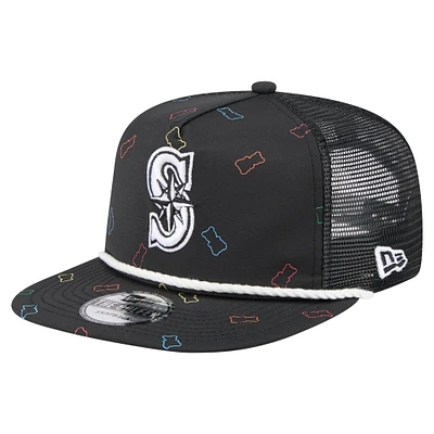 Casquette ajustable de golfeur en caoutchouc Seattle Mariners New Era noire pour homme
