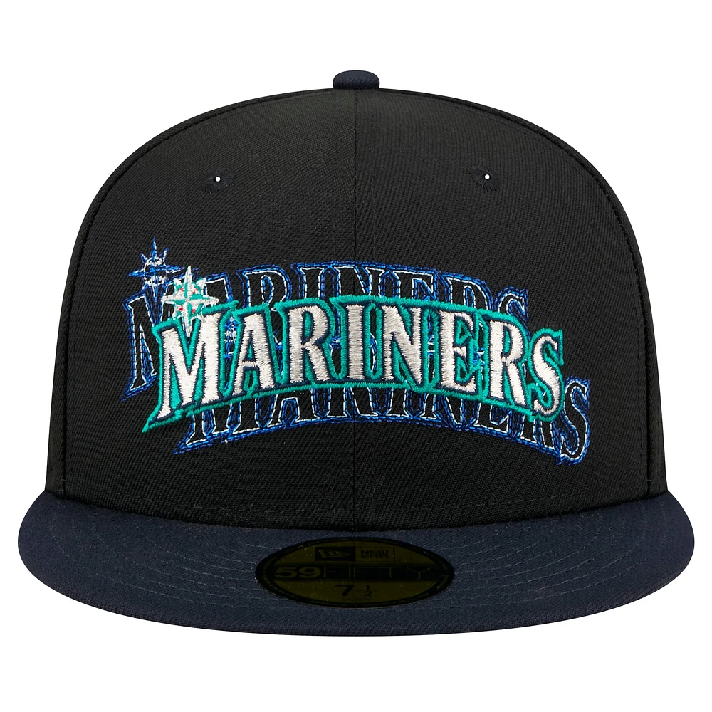 Men's New Era Black Seattle Mariners Shadow Stitch 59FIFTY Fitted Hat
