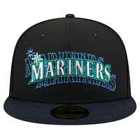 Men's New Era Black Seattle Mariners Shadow Stitch 59FIFTY Fitted Hat