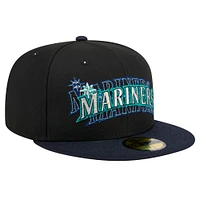 Men's New Era Black Seattle Mariners Shadow Stitch 59FIFTY Fitted Hat