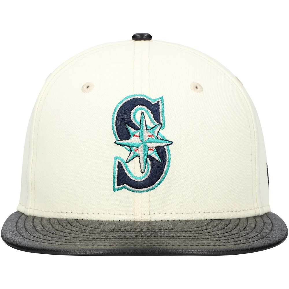Men's New Era Cream Seattle Mariners Game Night Leather Visor 59FIFTY Fitted Hat