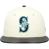Men's New Era Cream Seattle Mariners Game Night Leather Visor 59FIFTY Fitted Hat