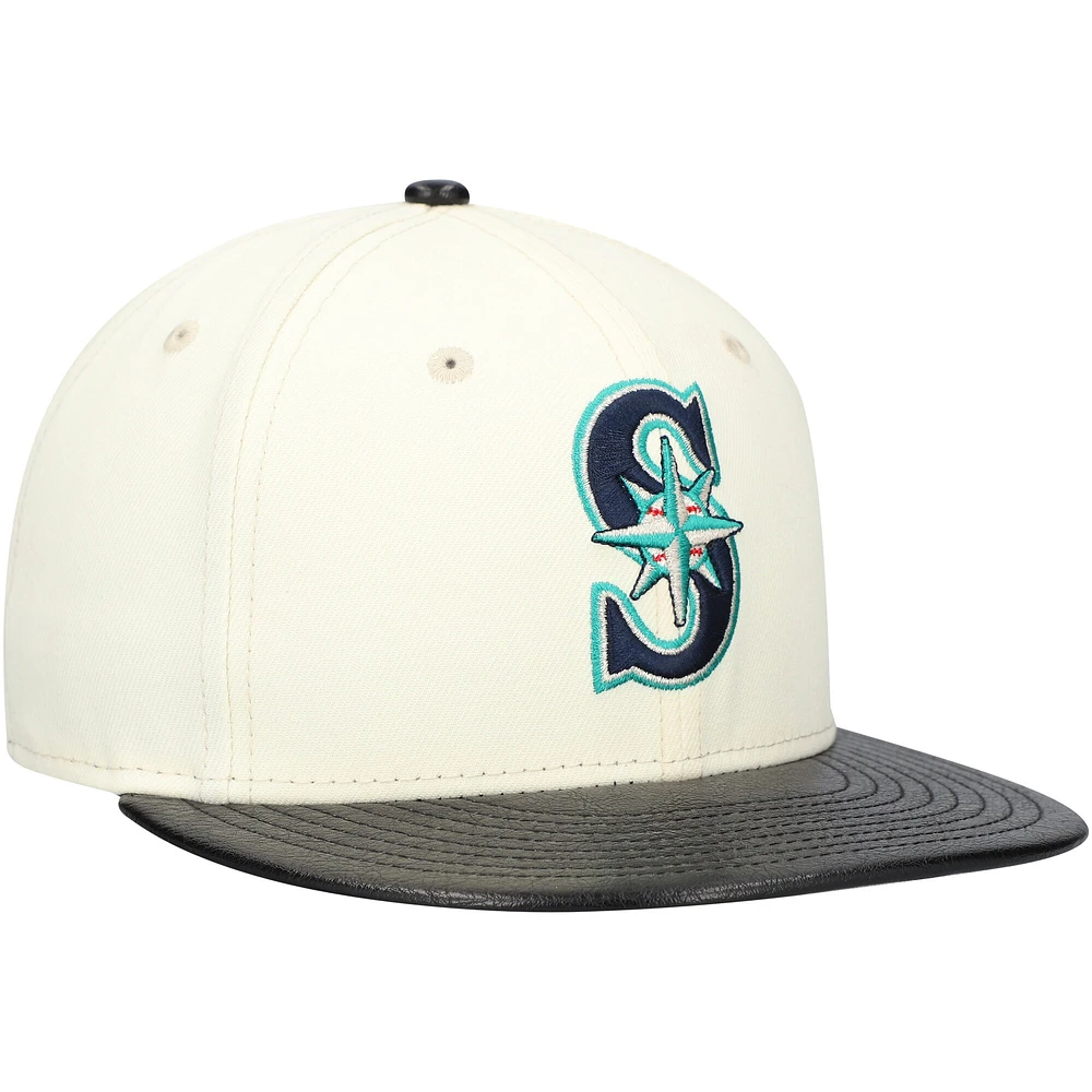 Men's New Era Cream Seattle Mariners Game Night Leather Visor 59FIFTY Fitted Hat
