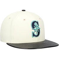 Men's New Era Cream Seattle Mariners Game Night Leather Visor 59FIFTY Fitted Hat