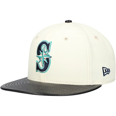 Men's New Era Cream Seattle Mariners Game Night Leather Visor 59FIFTY Fitted Hat