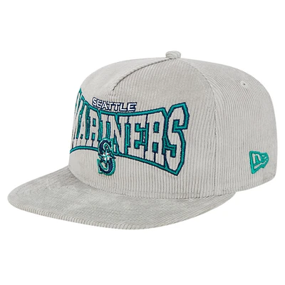 Casquette de golf à visière snapback en velours côtelé gris Seattle Mariners de New Era pour homme