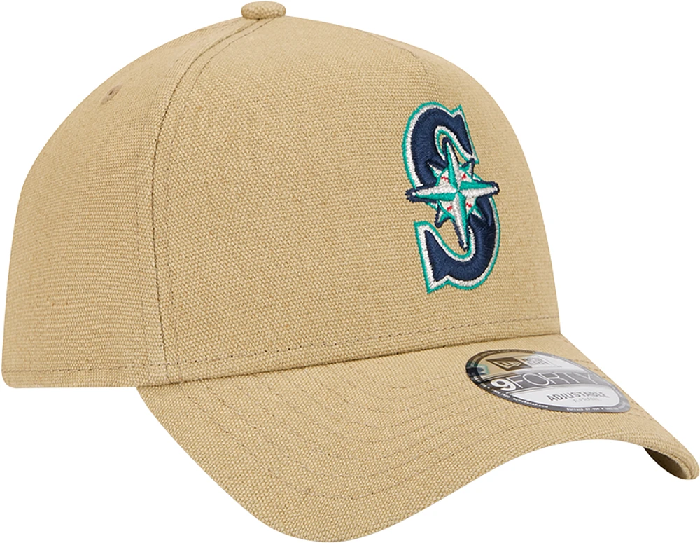 Men's New Era Khaki Seattle Mariners Logo Essentials 9FORTY A-Frame Adjustable Hat