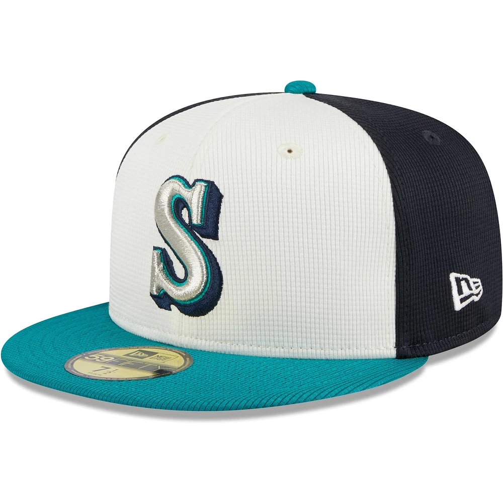 Men's New Era White Seattle Mariners 2024 Batting Practice On-Field 59FIFTY Fitted Hat