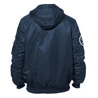 Men's New Era x Alpha Industries Navy Seattle Mariners Current Day Full-Zip Hooded Nylon Bomber Jacket